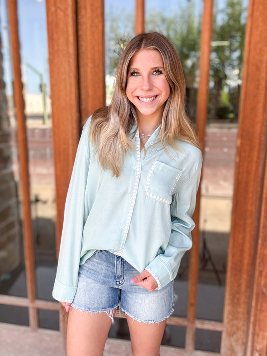Sage Silky Scalloped Top