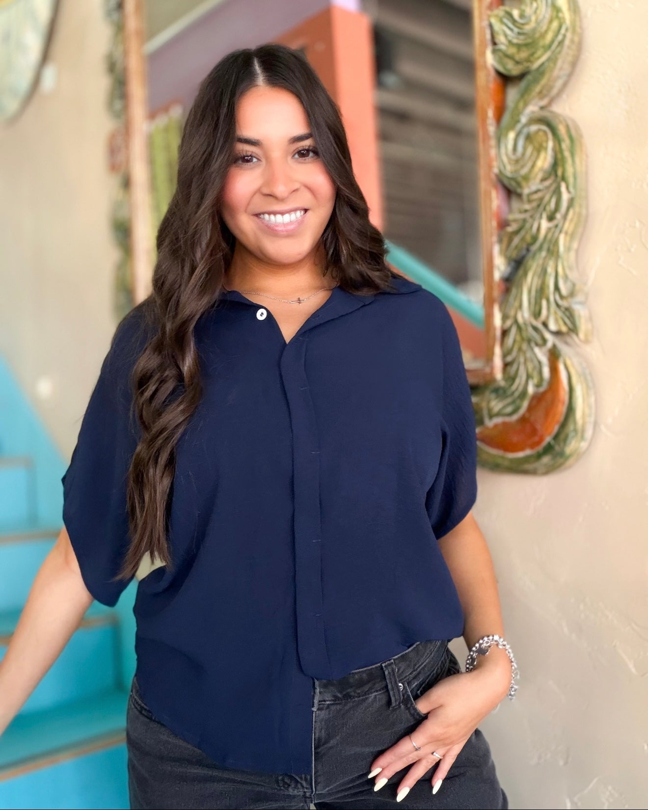 Blouse - Classic Navy Button