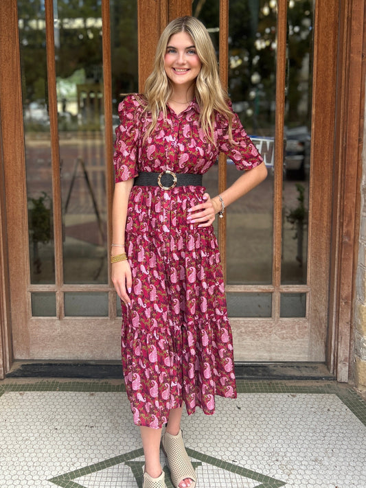 Dress | Midi Floral Print Magenta