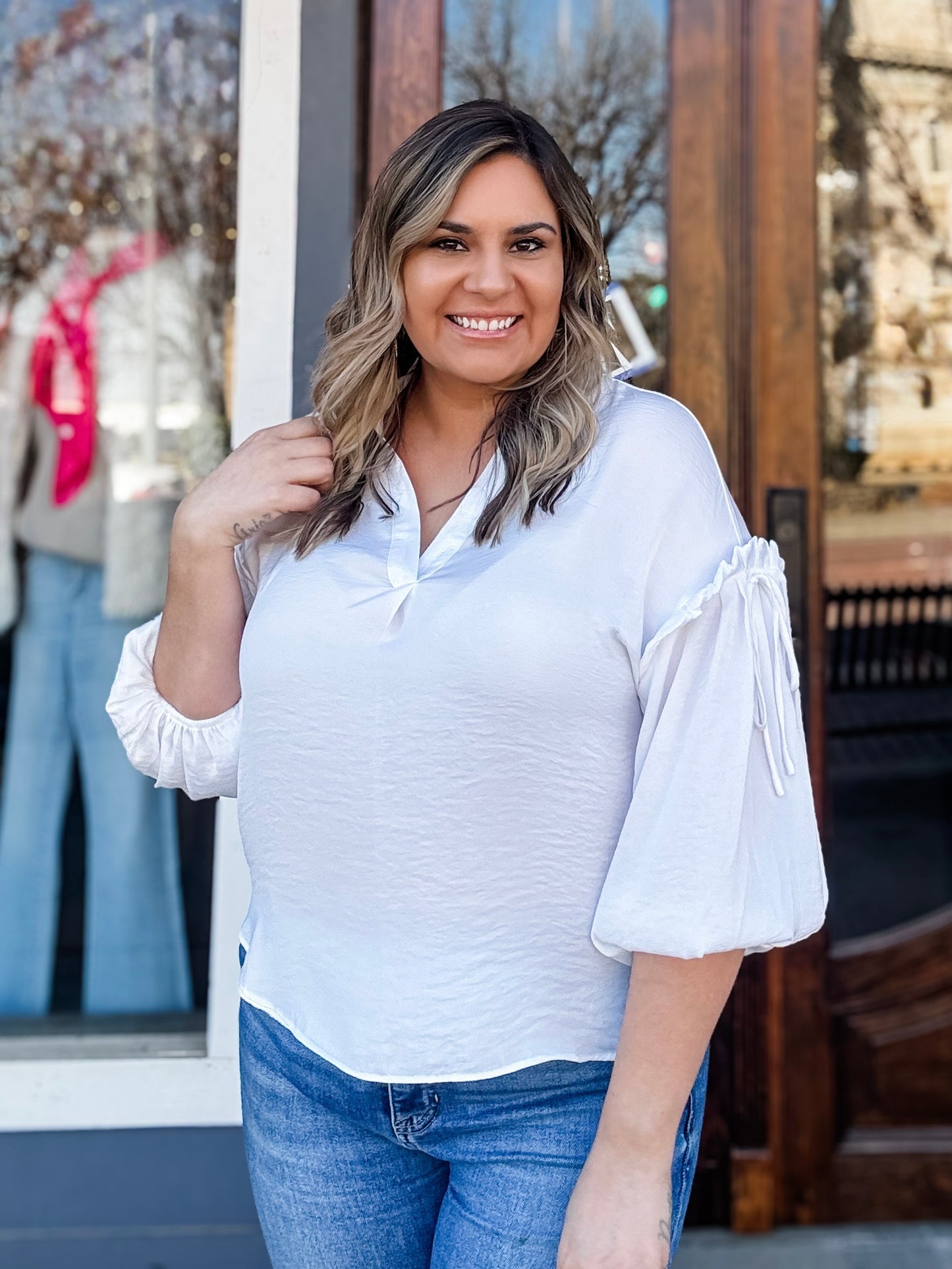Blouse - White Balloon Sleeve