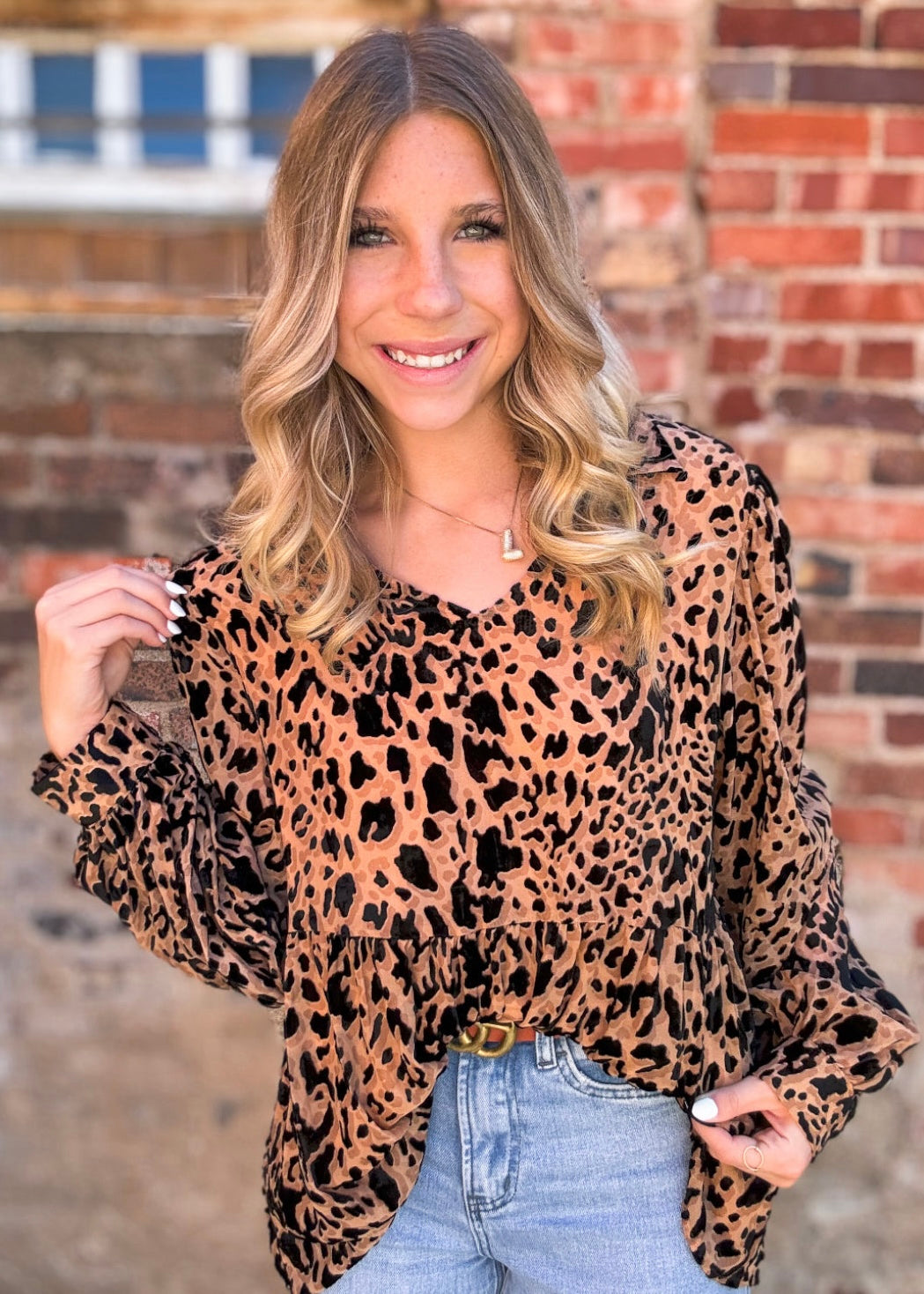 Top | Jodifl Blouse Toffee Leopard Print Baby Doll