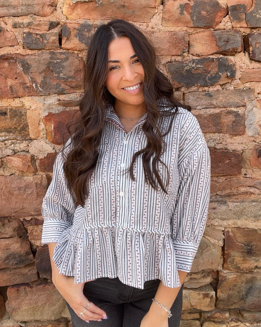 Tops | Blouse Rose Denim Button Down Puff Sleeve