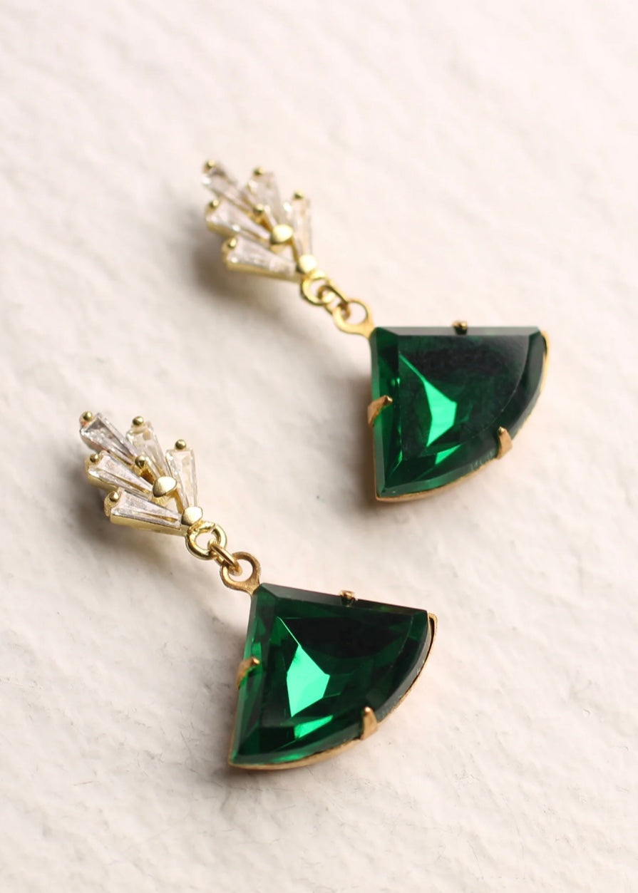 Earrings | Emerald Green Chrysler Art Deco Earrings