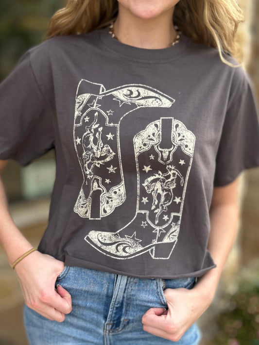 Cowboy Boots Vintage Graphic Faux Cropped Tee