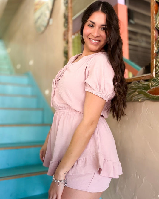 Blush Knot Ruffle Romper