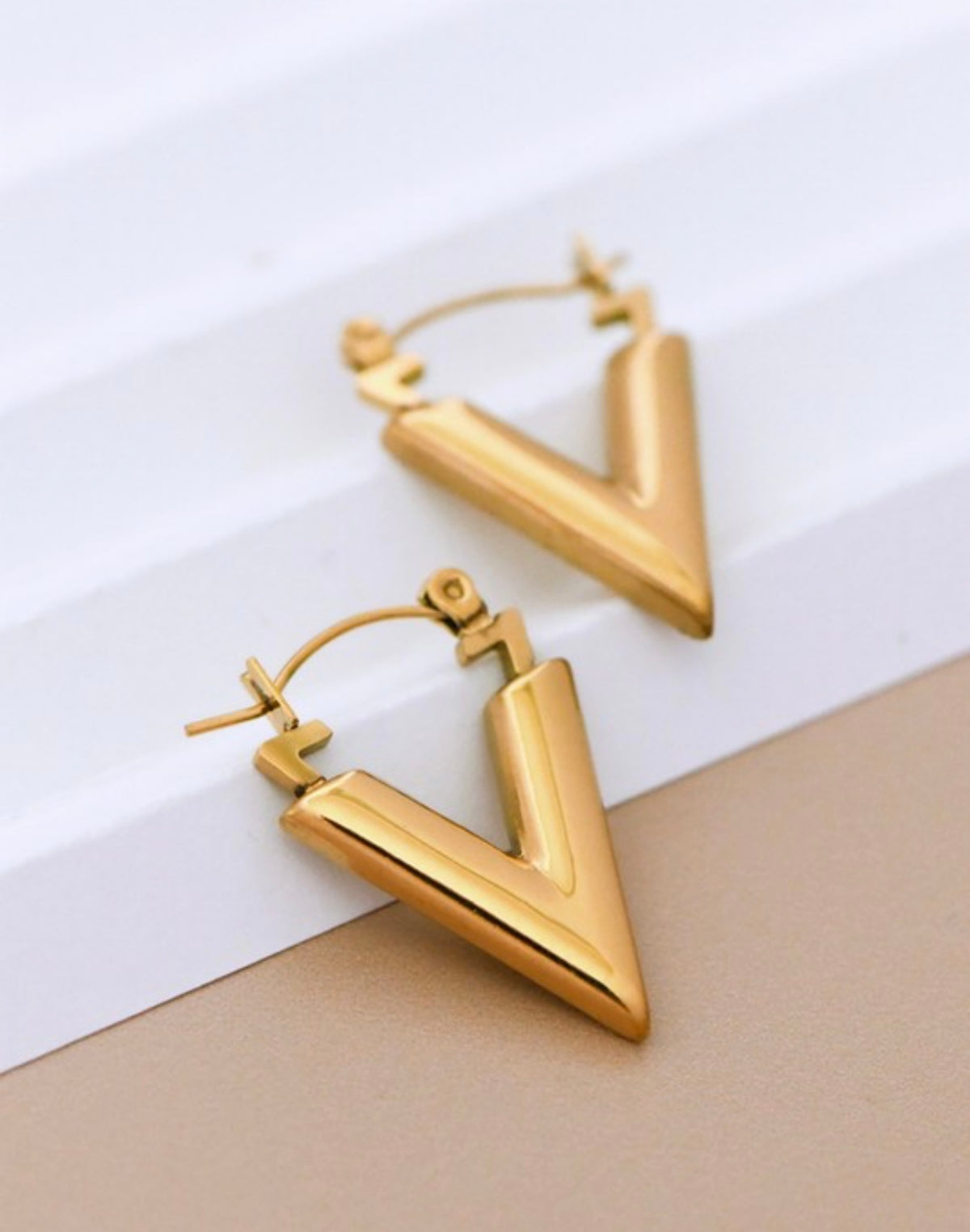 Earrings | Gold Triangle Drop Down Earrings