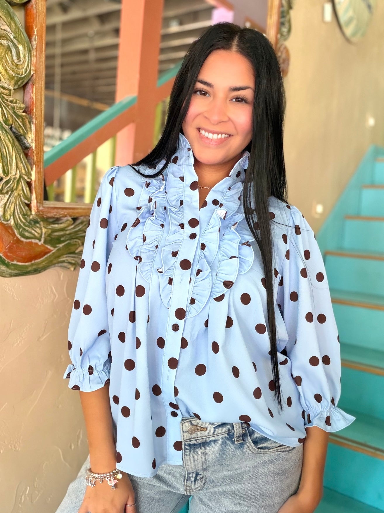 Blouse - Blue Belle Polka Dot