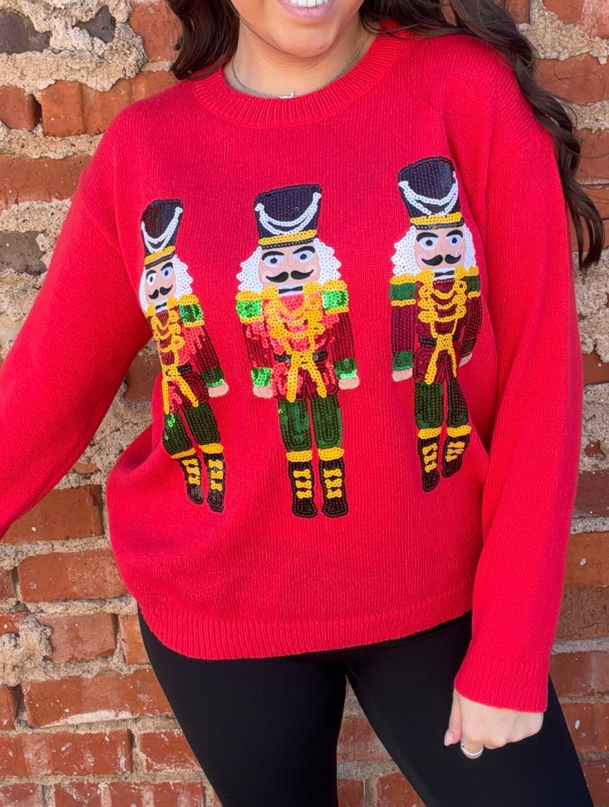 Sequin Nutcrackers Embroidery Sweater