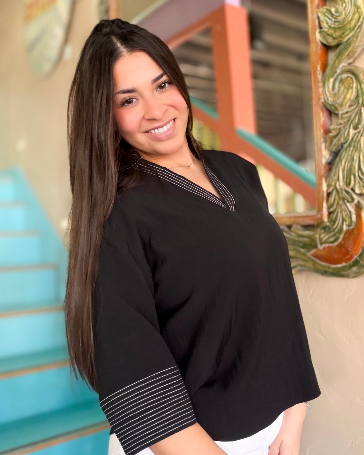 Blouse - Black Stitch Popover