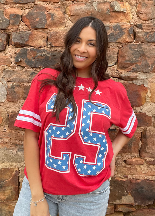 Tops | Tee Sporty Red  Oversized Varsity