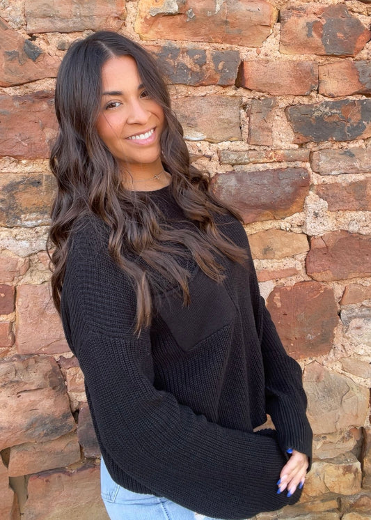 Tops | Sweater Black Pocket Detailed Crew Neck