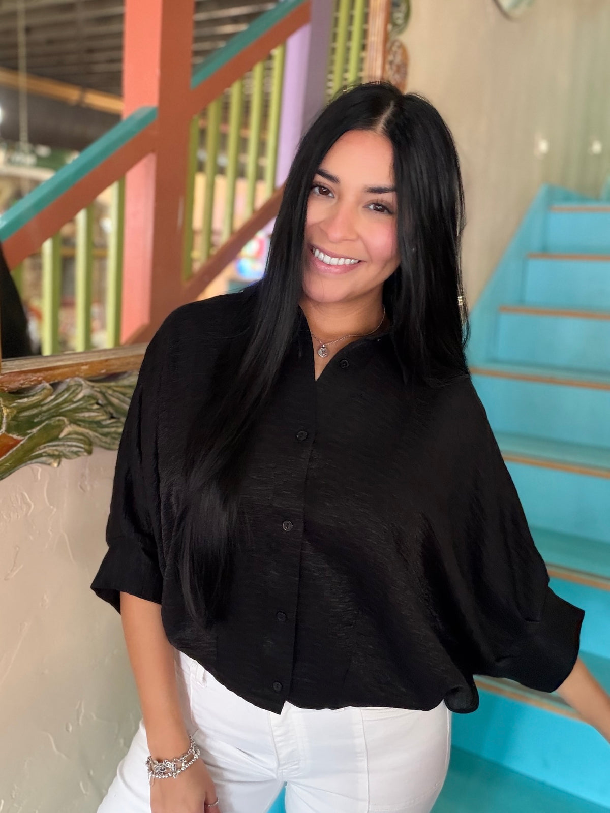 Blouse - Textured Satin Dolman