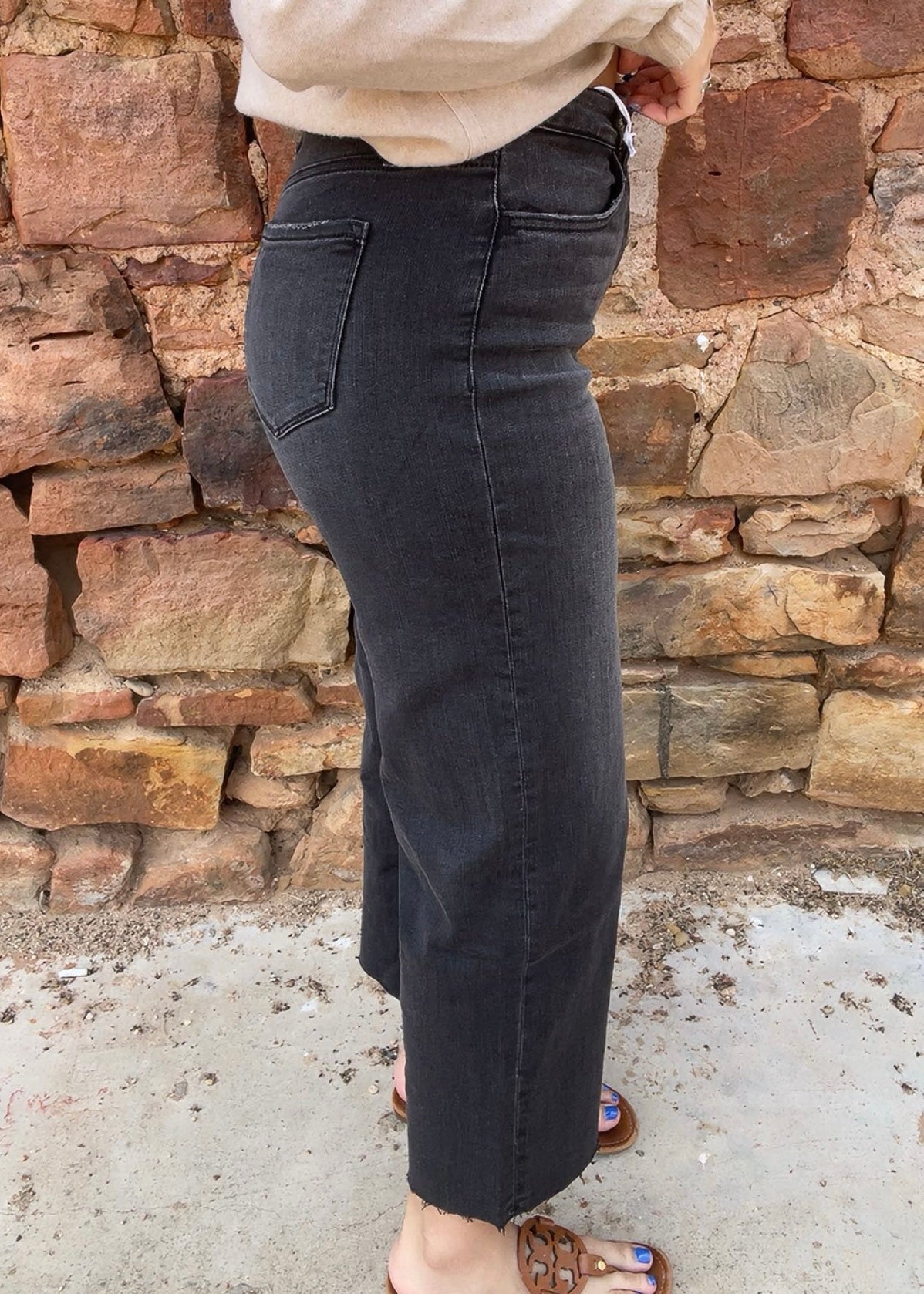 Bottoms | Flying Monkey High Rise Clean Cut Raw Hem Crop Wide Leg