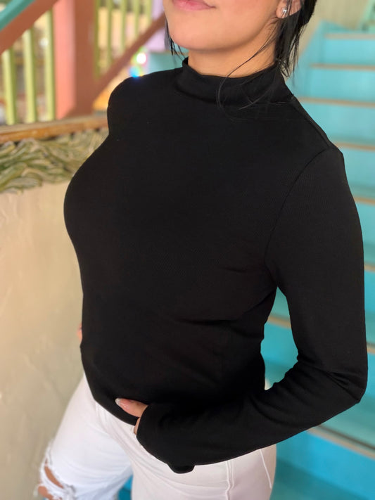 Top - Onyx Ribbed Mock Neck