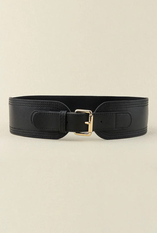 Belt - Black Elastic Wide Pu