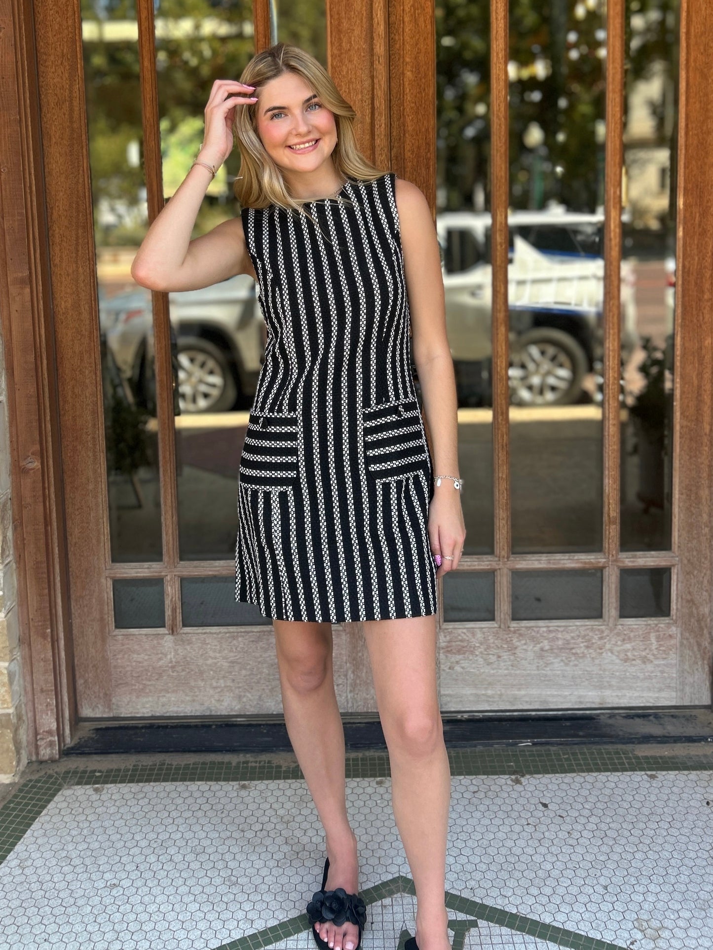 Dress | Striped Tweed Sheath Mini Black/White