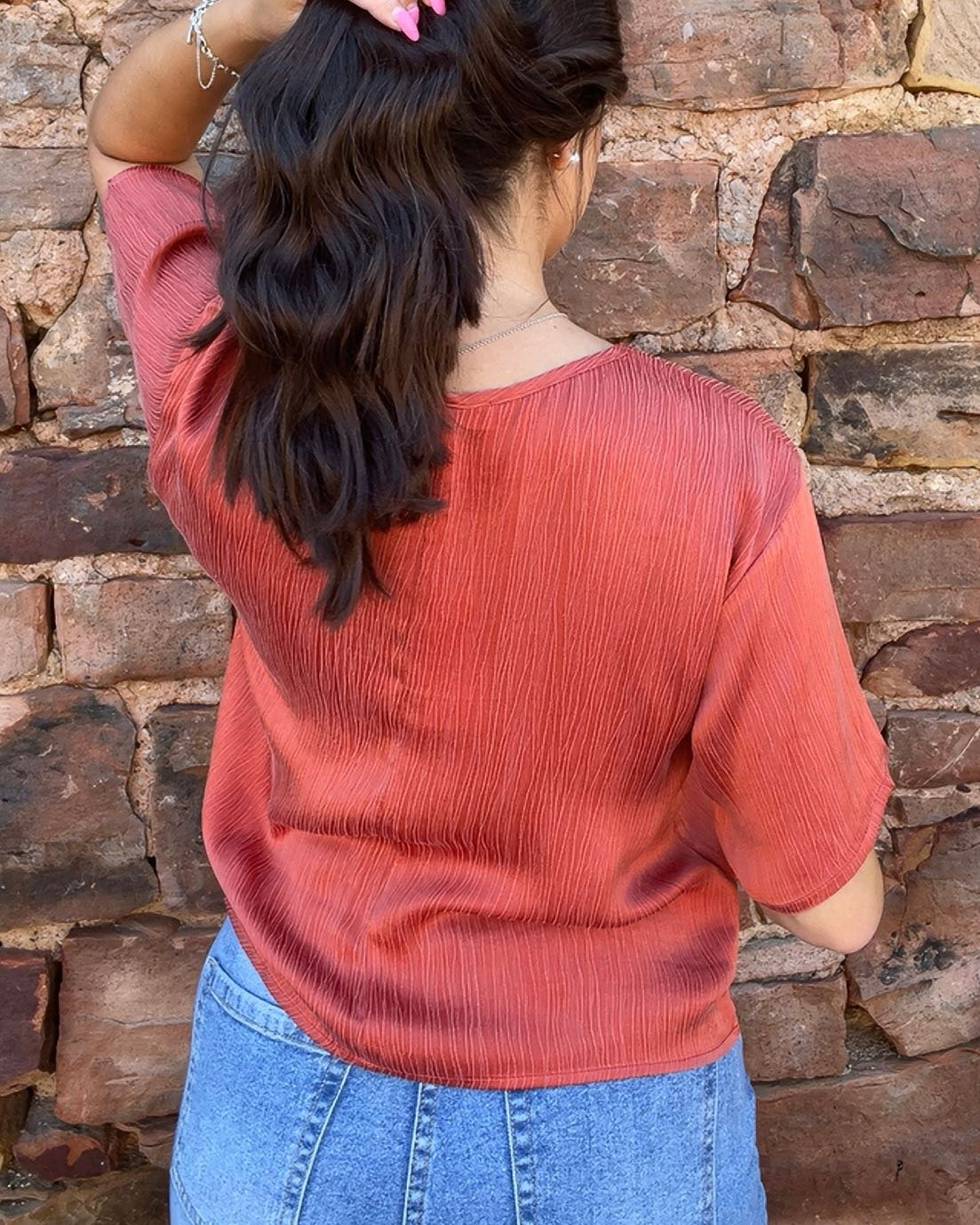 Tops | Blouse Rust Woven Cupro Short Sleeve