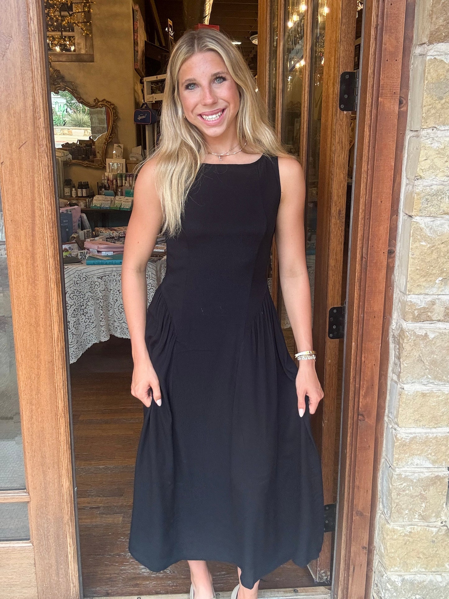 Dress - Midi Black Basque Waist