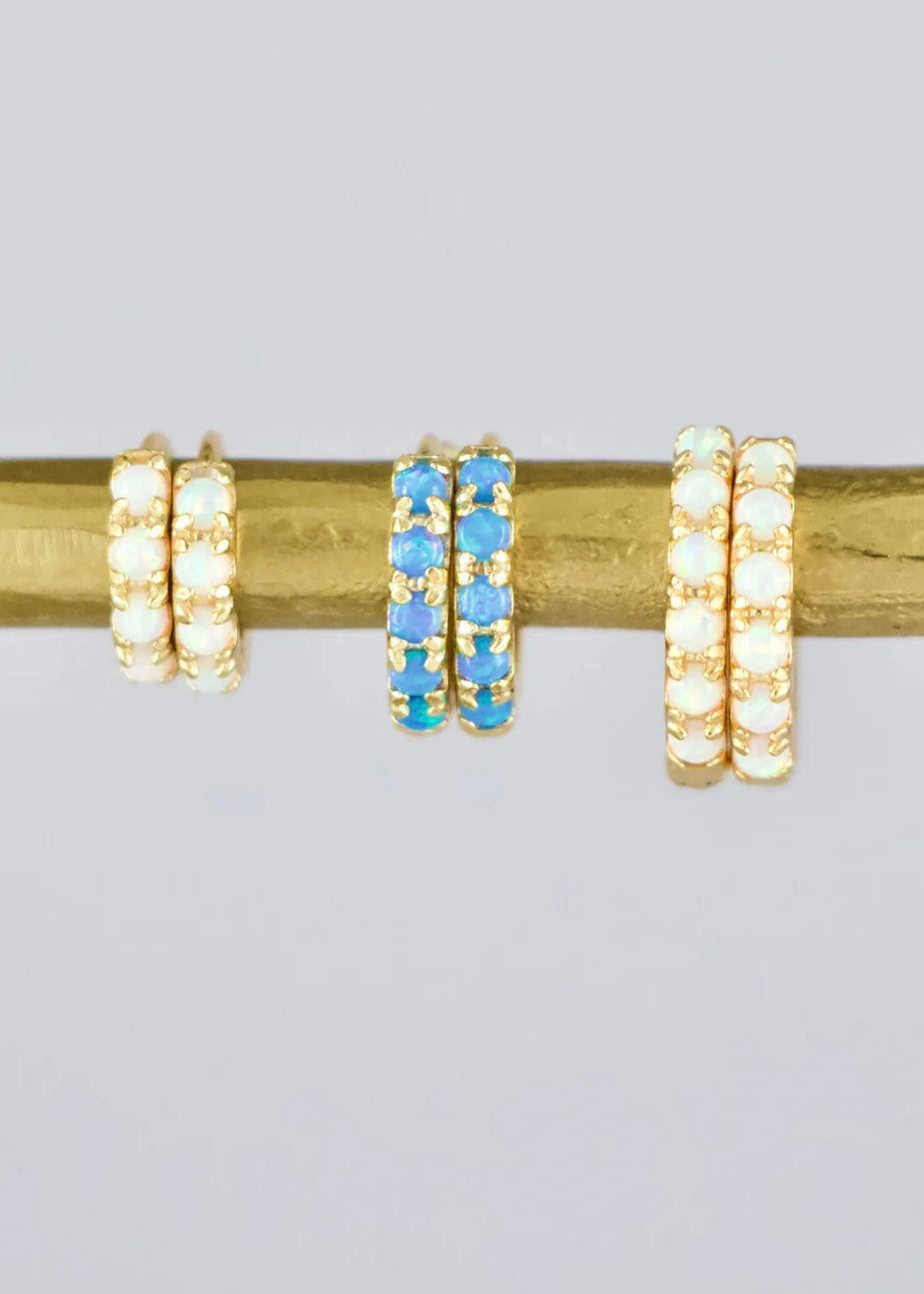 Earrings | Opal Huggie Hoop Earrings (10mm)