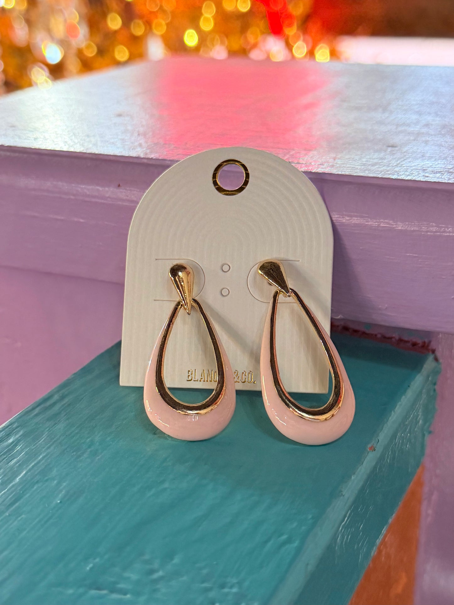 Earrings - Gold/Pink Epoxy Teardrop