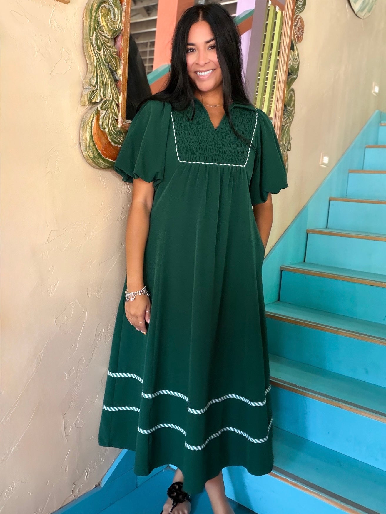 Dress - Jodifl Emerald Puff Sleeve Maxi