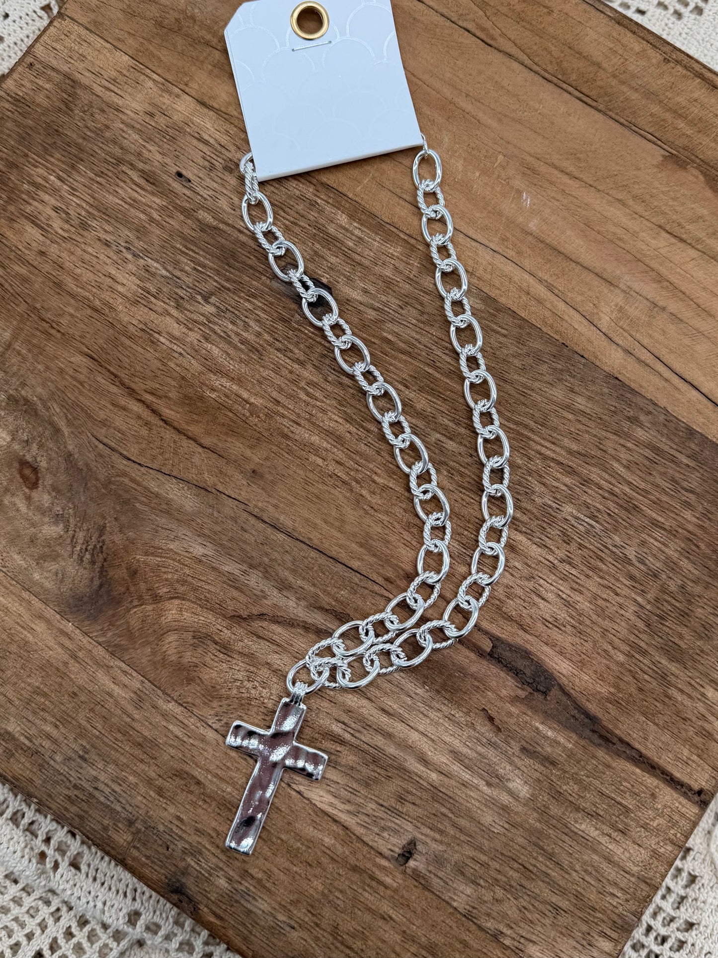 Jewelry | Necklace Hammered Metal Cross Chunky Textured Chain