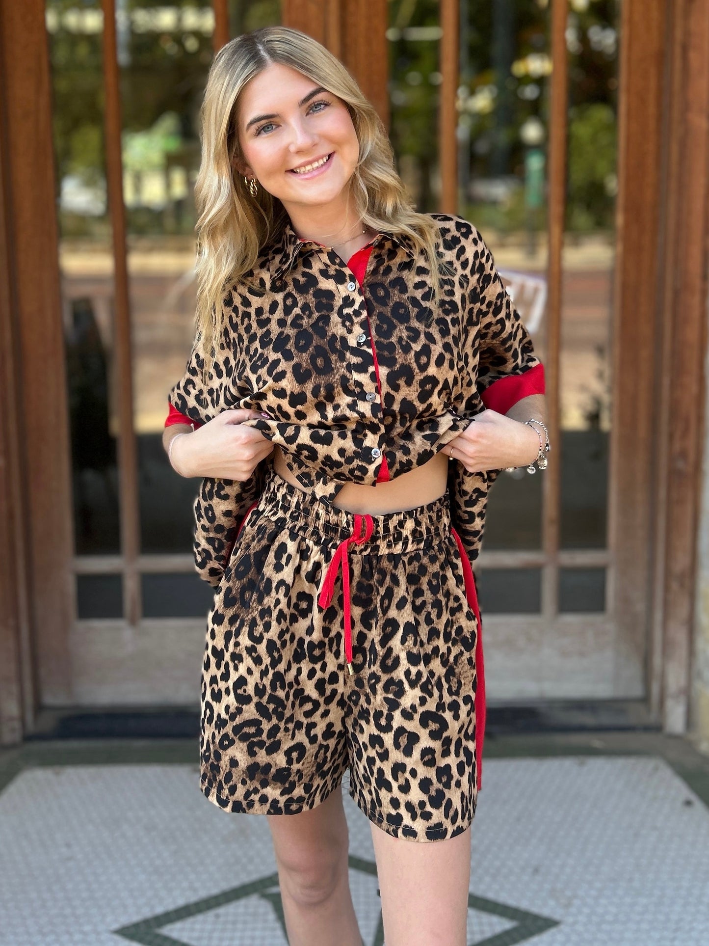 Sets | Leopard Printed Shirt and Short W/Red Contrast Bands