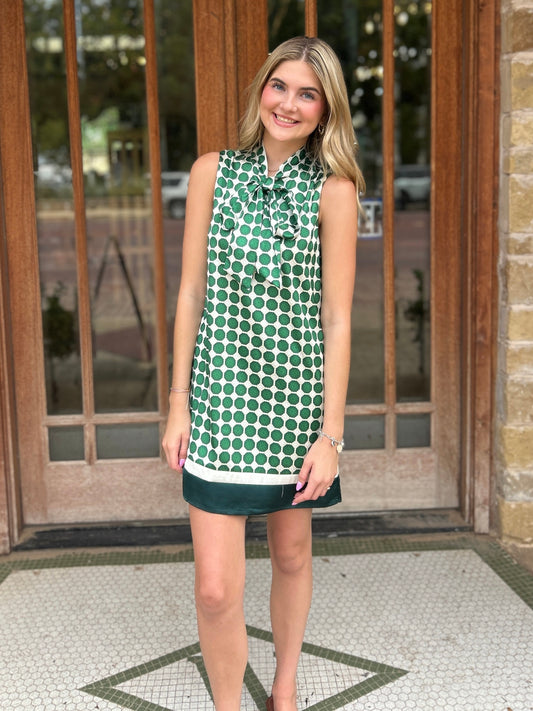Dress | Mini Green Geometric Print With Solid Contrast Hem Sleeveless