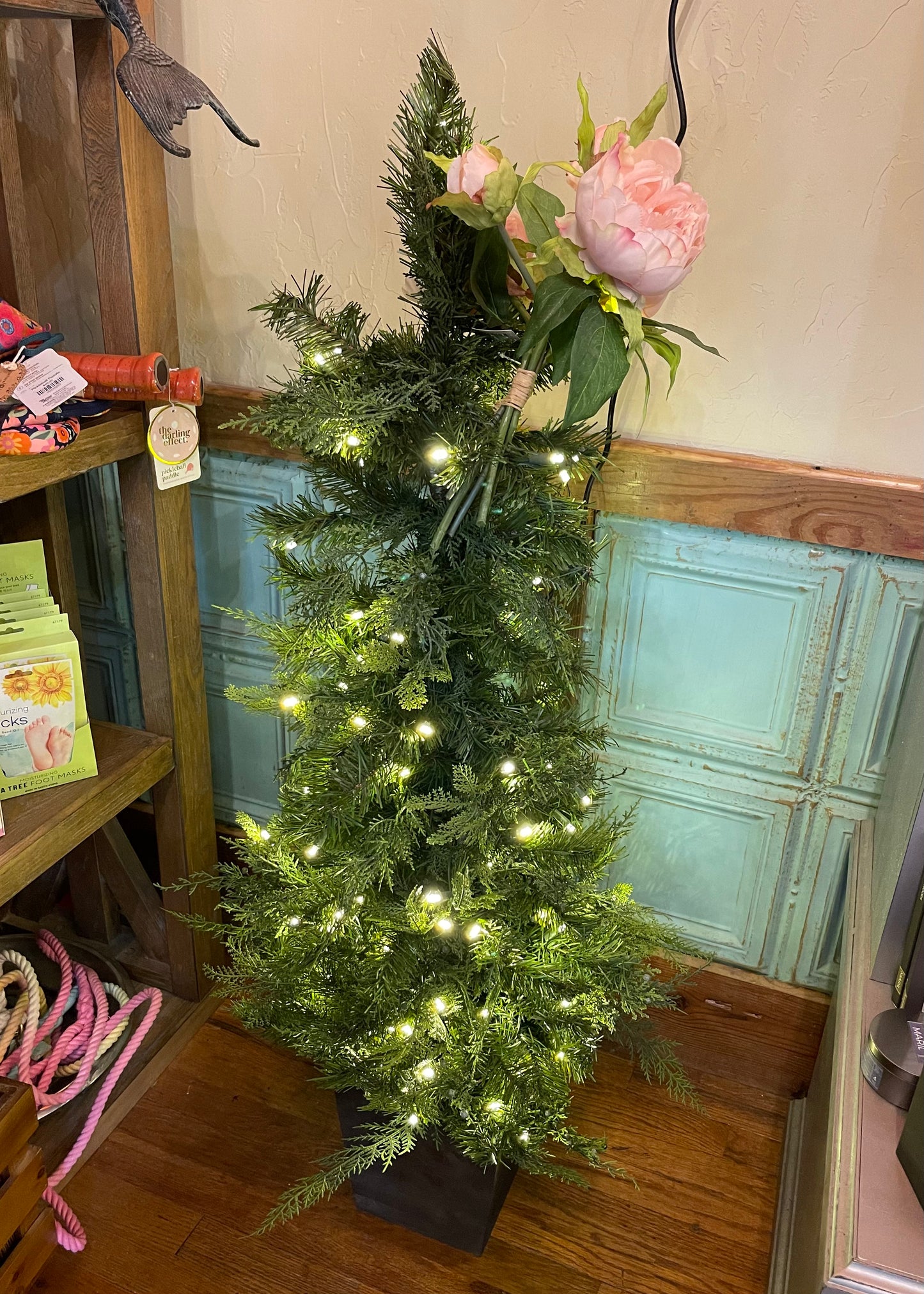 Lit Cedar & Pine Tree in Wood Box
