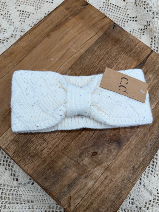 Accessories | C.C Sequin Brioche Cable Knit Head Wrap Cream