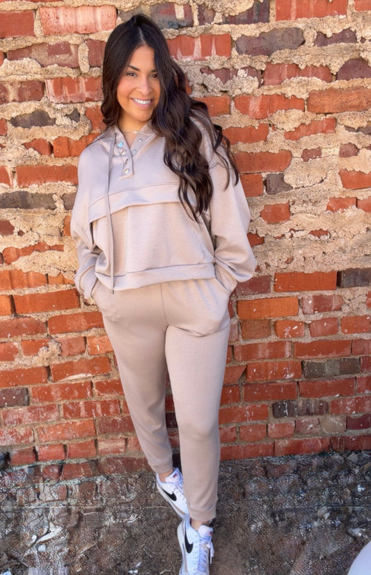 Sets | Taupe Marl Double Soft Hoodie and Cuff Pant