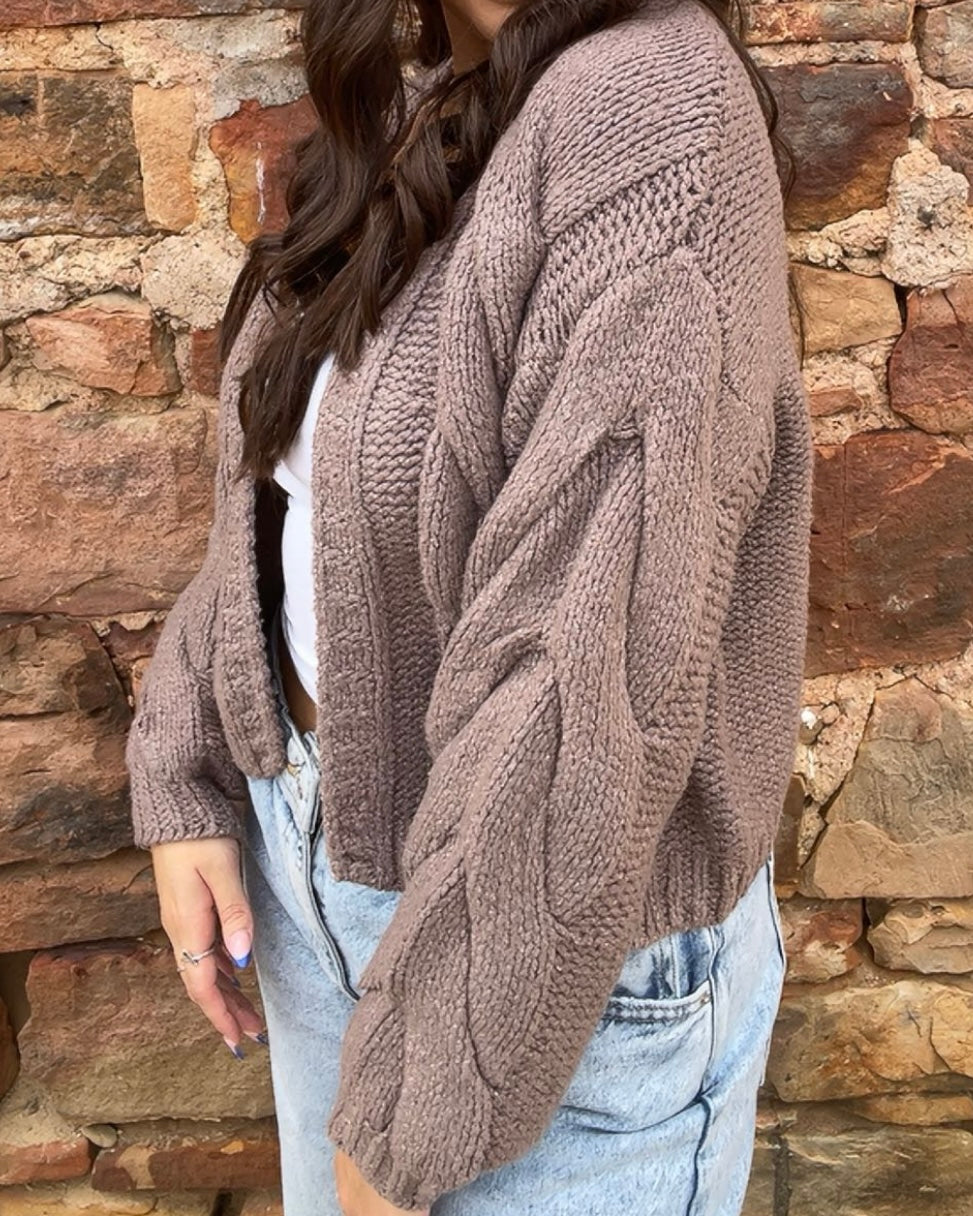 Tops | Cardigan Sweater Oversized Cable Knit Open Front