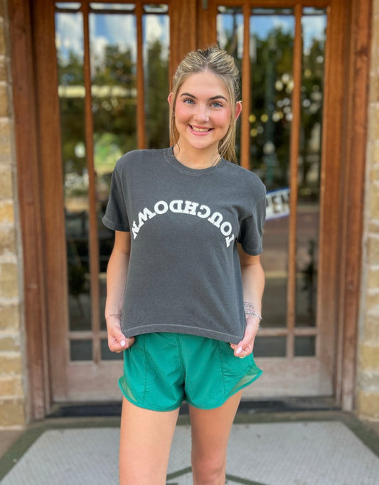 Tops | Tee Upside Down Touchdown Puff Cropped