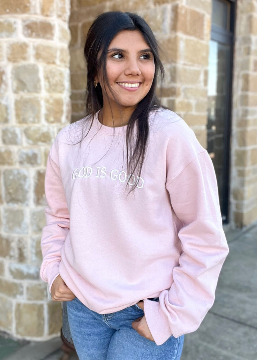 Top | Sweatshirt Embroidered God Is Good Dusty Pink