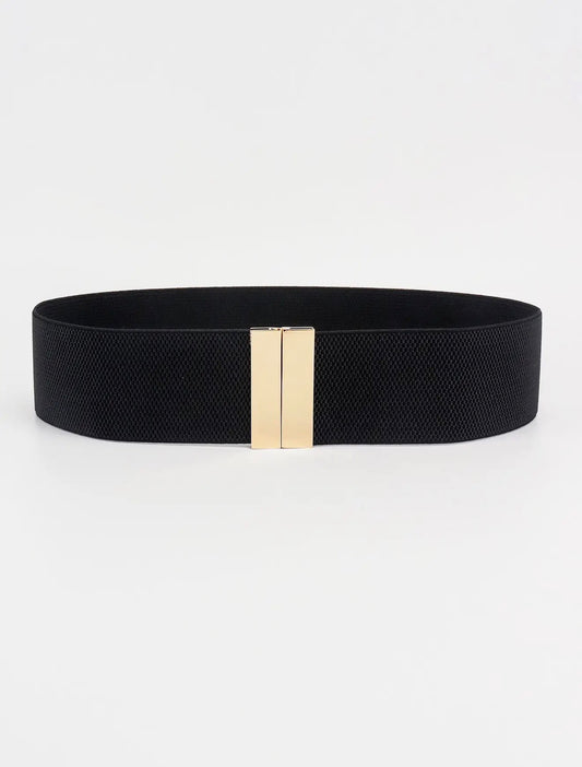 Belt-Black/Gold Alloy Buckle Elastic