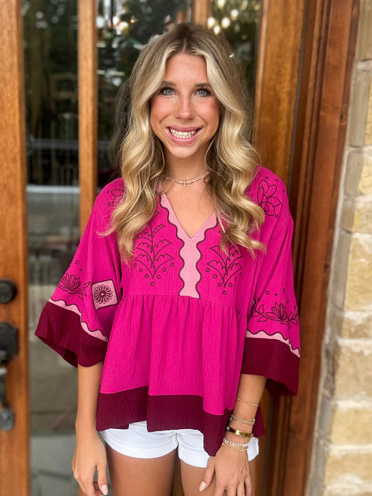 Blouse - Berry Bloom Embroidered
