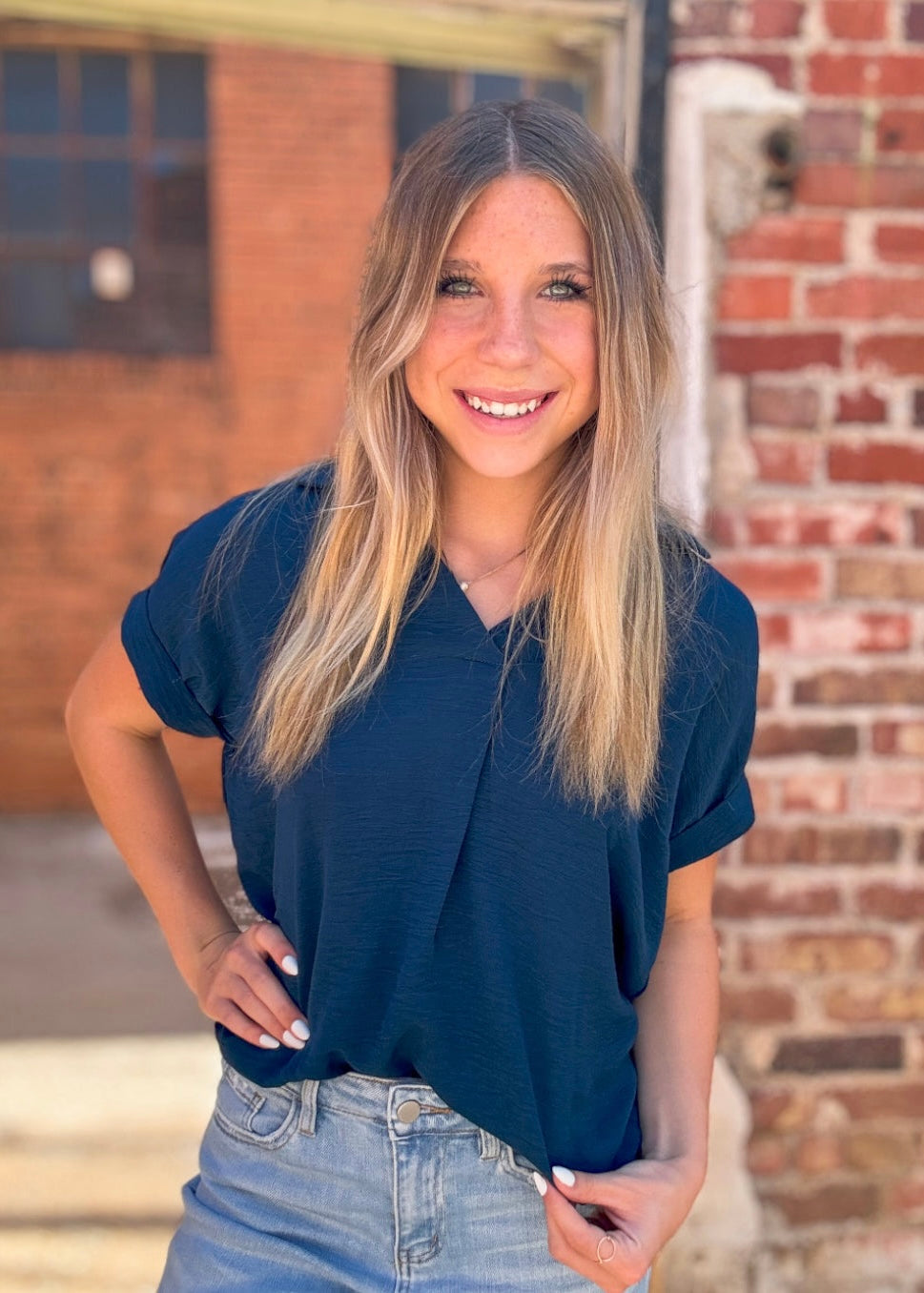 Top | Blouse Teal Blue Collared Woven