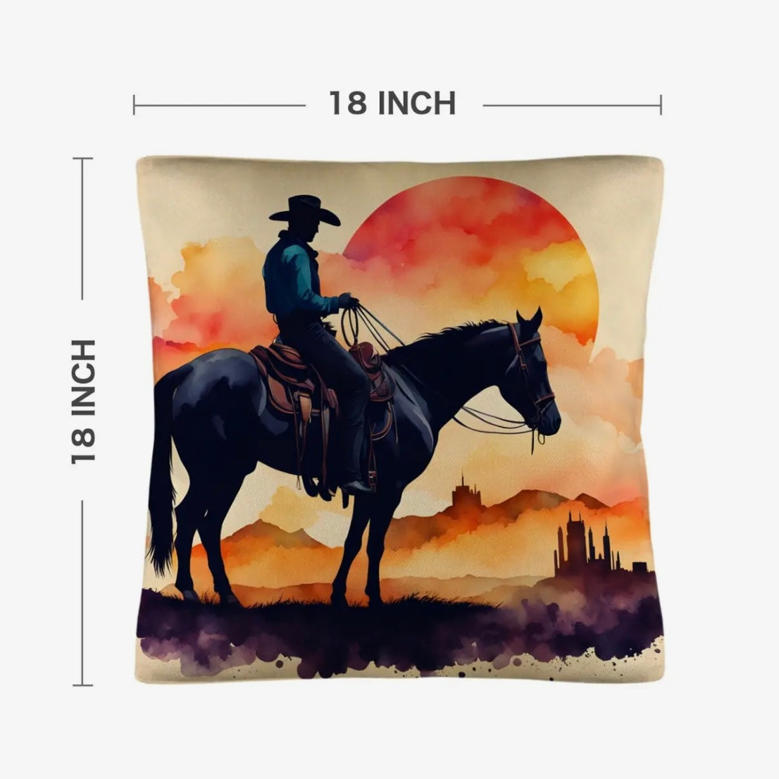 Pillow Case - Watercolor Desert Cowboy