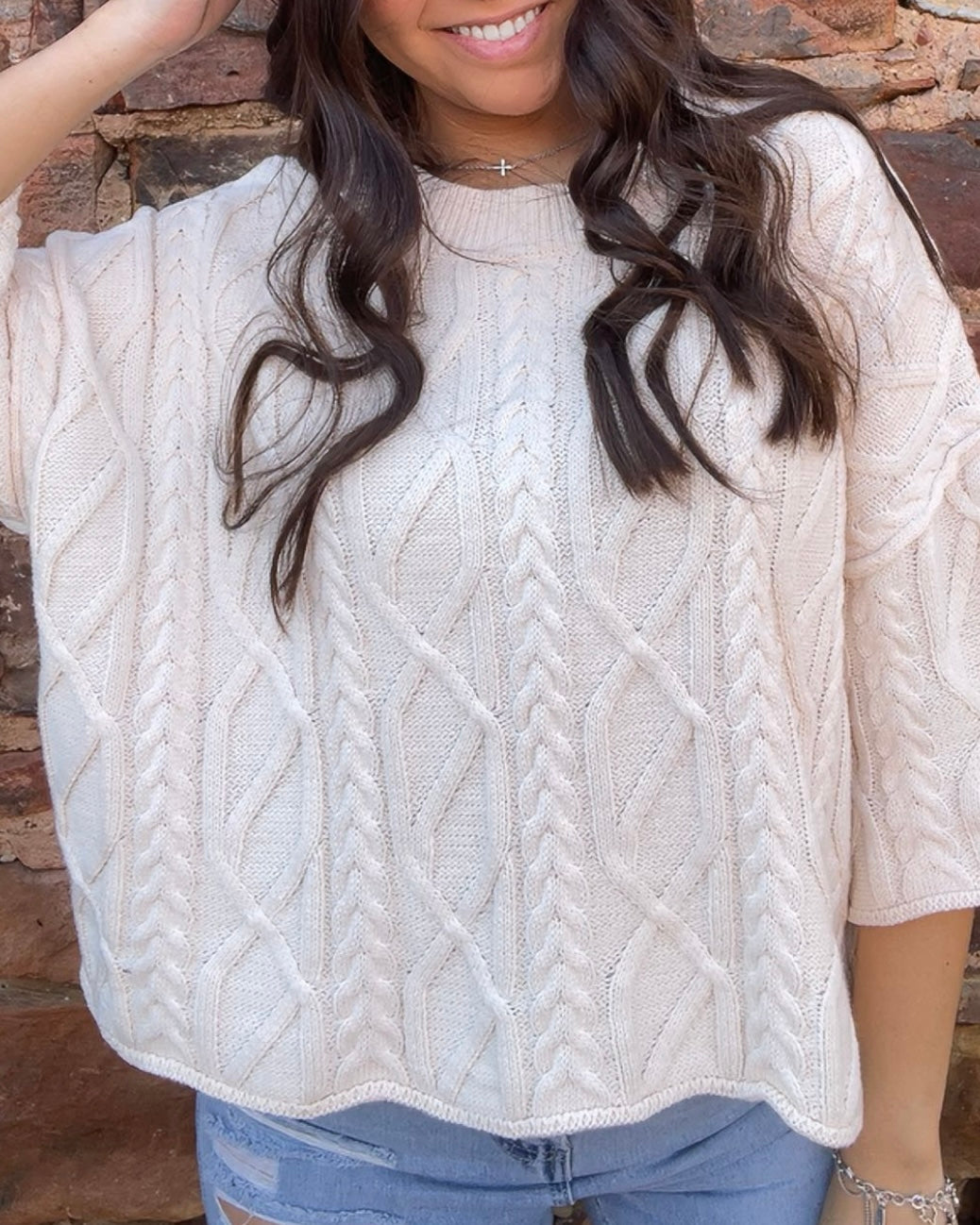 Tops | Sweater Ecru Solid Knit