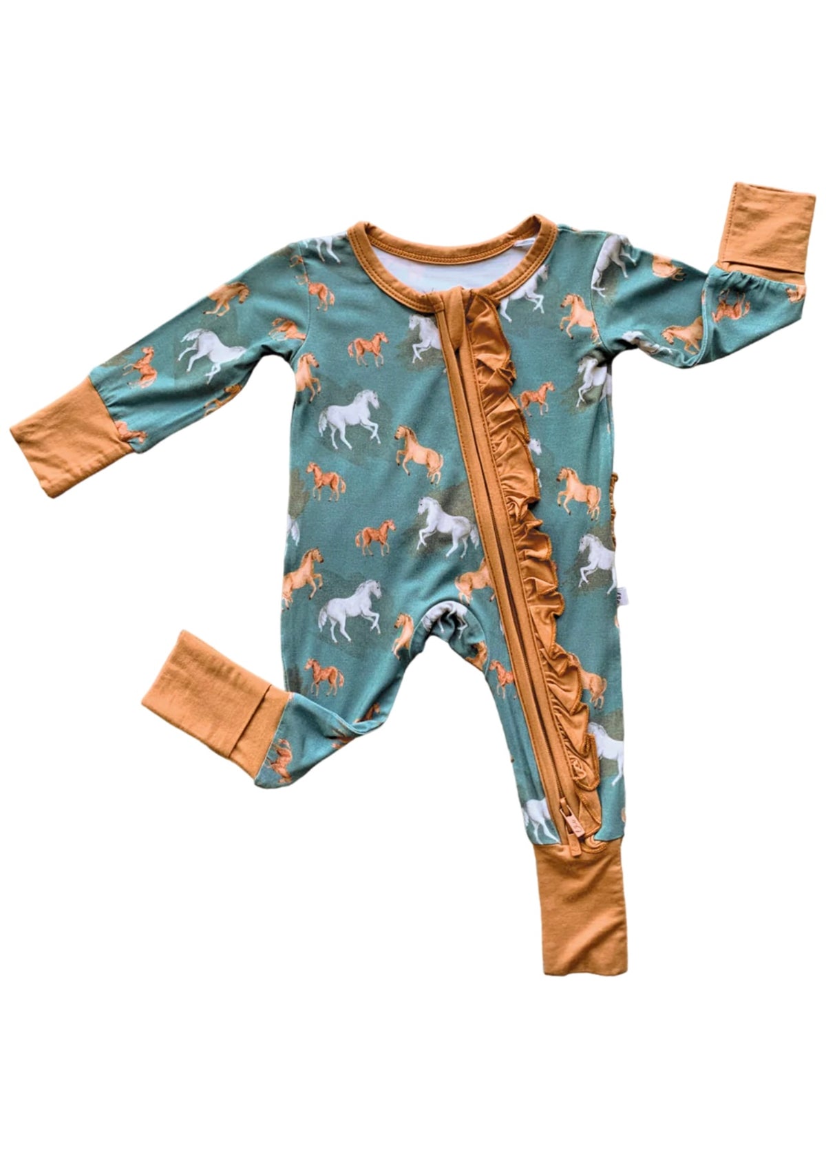 Baby | Sleeper Ember Teal Bamboo Ruffle Convertible Footie