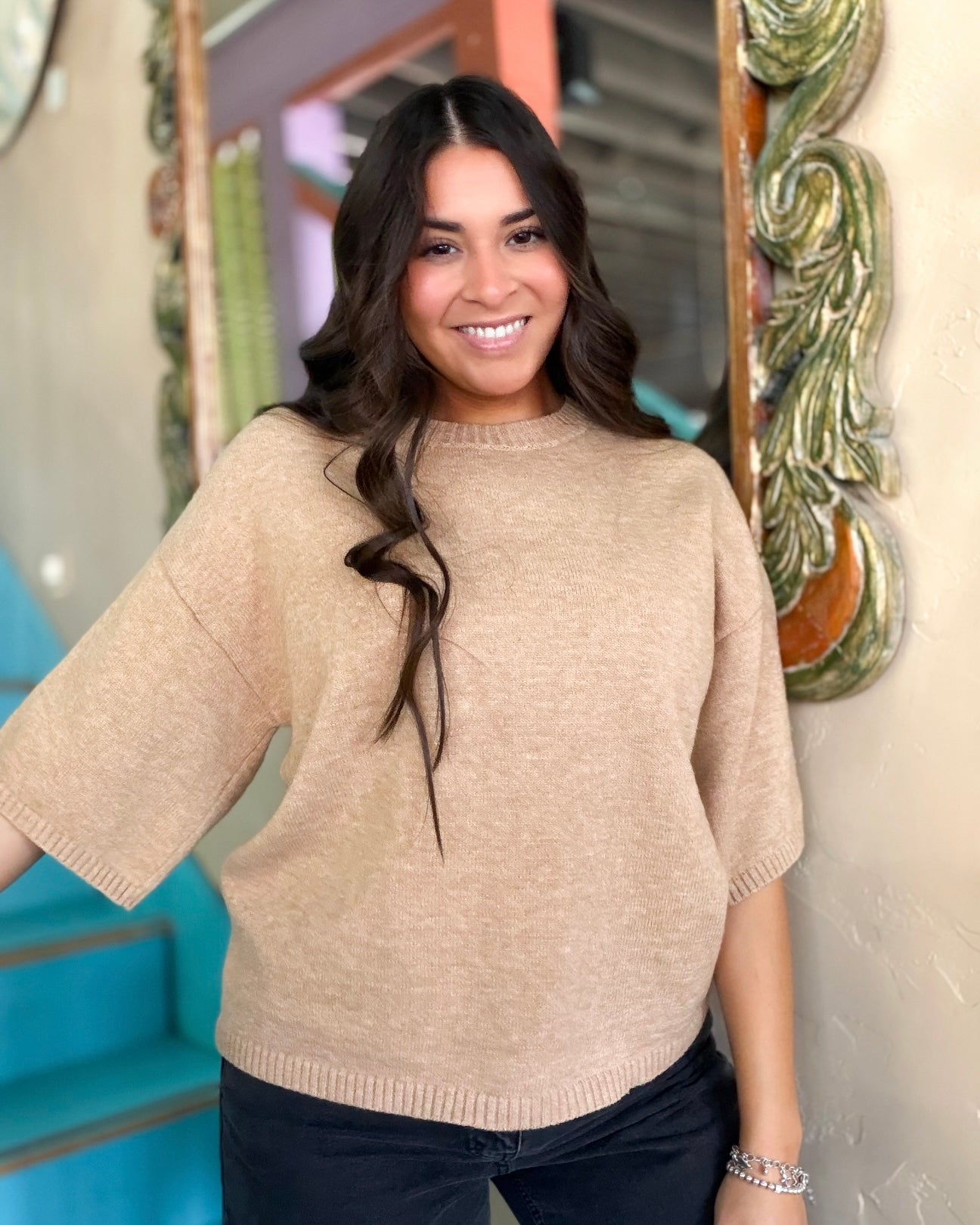 Taupe Short Sleeve Sweater