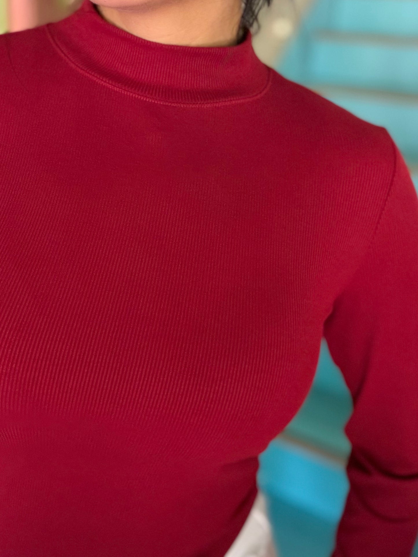Top - Sangria Ribbed Mock Neck