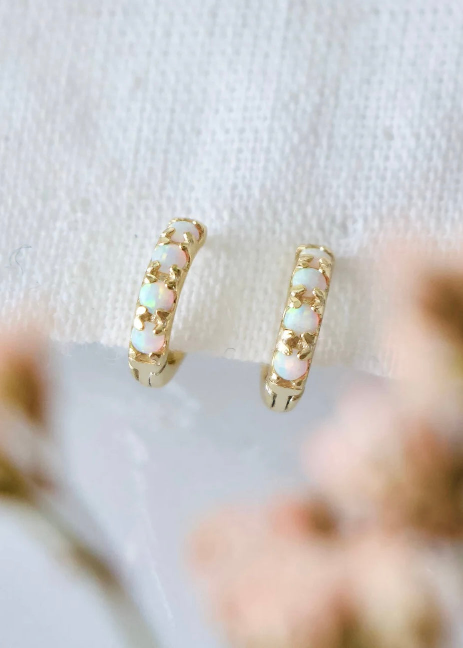 Earrings | Opal Huggie Hoop Earrings (6mm)