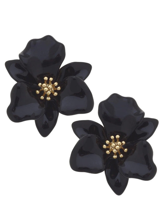 Black Valentina Enamel Flower Earrings