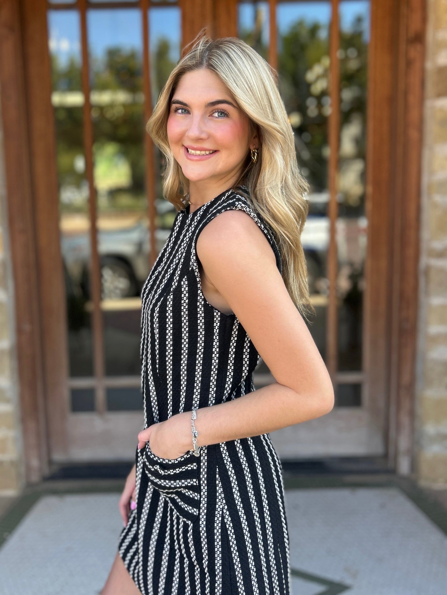 Dress | Striped Tweed Sheath Mini Black/White