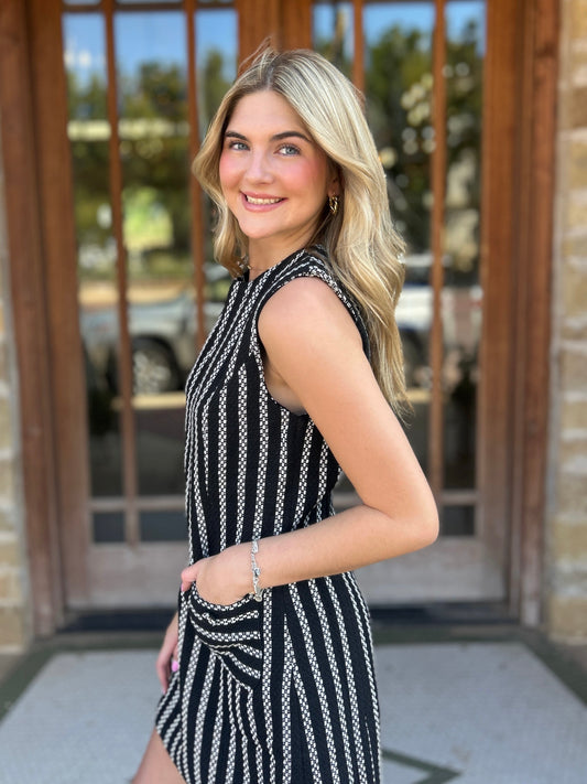 Dress | Striped Tweed Sheath Mini Black/White