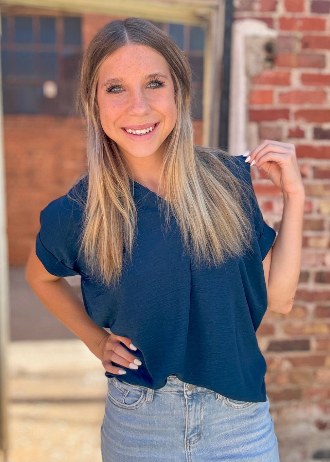 Top | Blouse Teal Blue Collared Woven