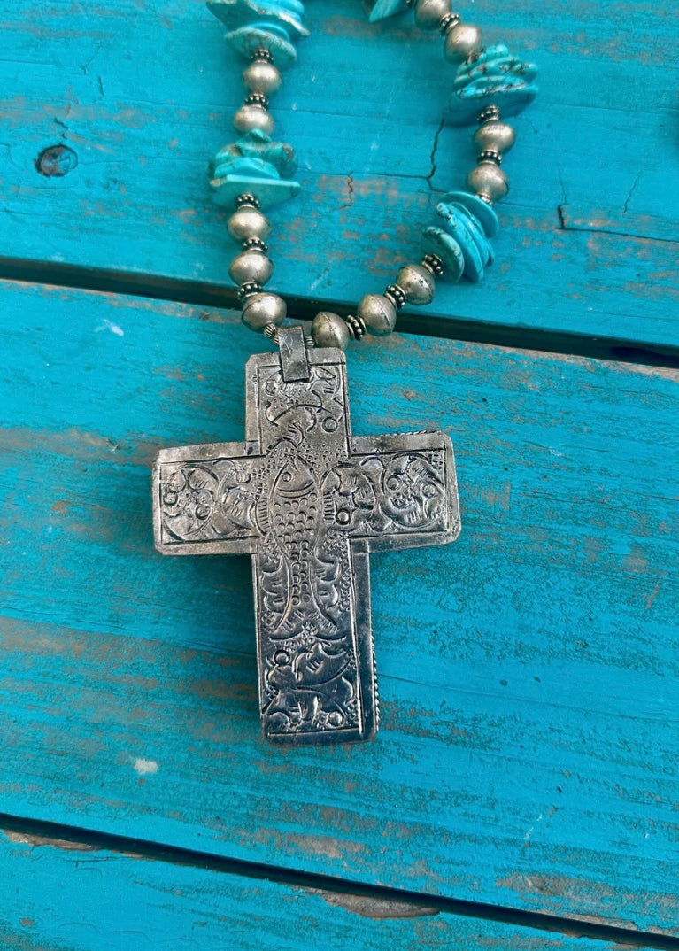 Necklace | Large Turquoise Cross Pendant