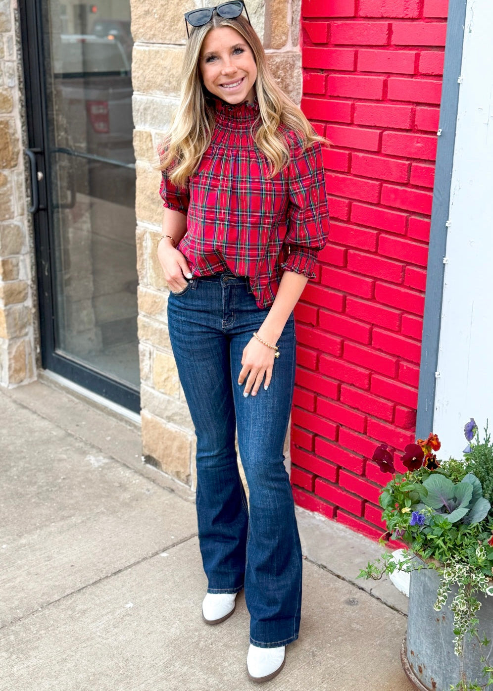 Top | Plaid Verity Smocked Top