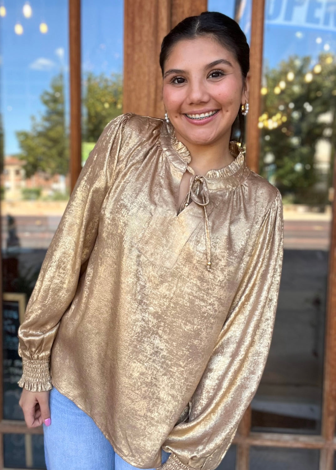 Top | Jodifl Blouse Gold Metallic Long Sleeve